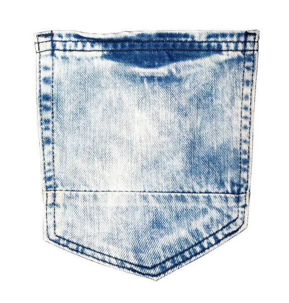 Fundo Isolado Branco Com Espaço Cópia Azul Jeans Bolso Lateral — Fotografia de Stock