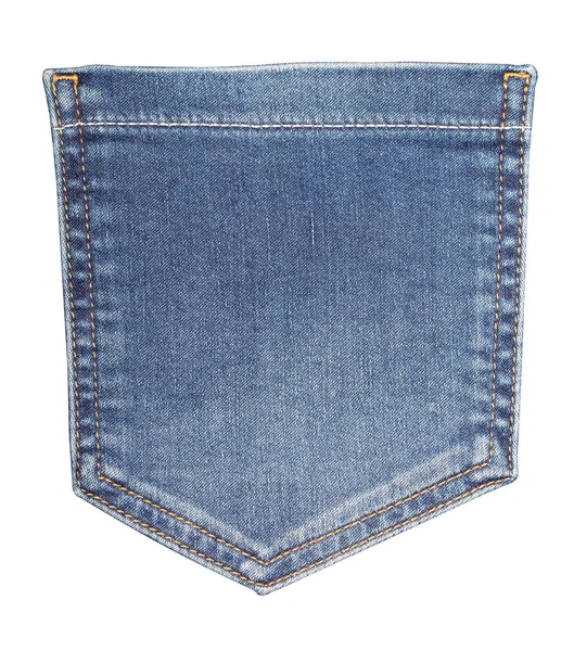 Fundo Isolado Branco Com Espaço Cópia Azul Jeans Bolso Lateral — Fotografia de Stock