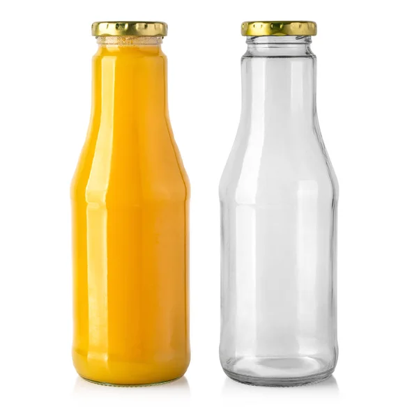 Jus Orange Glazen Fles Geïsoleerd Wit Met Uitknippad — Stockfoto