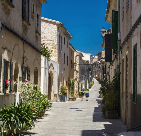 Historische Straße Bei Untergang Alcudia Mallorca Spanien — Stockfoto