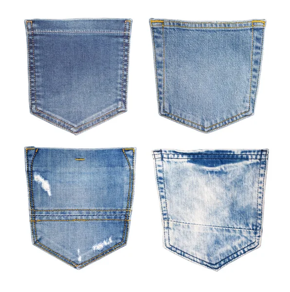 Witte Achtergrond Met Kopie Ruimte Van Blue Jeans Achterzijde Zakken — Stockfoto