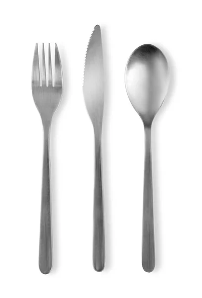 在白色上隔离的叉子 刀和勺子 带有剪裁路径 — 图库照片