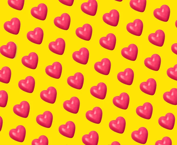 Red Heart Pattern Yellow Background — Stock Photo, Image