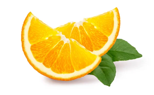 Orange Fruit Orang Slice Isolate White Green Leafs — Stock Photo, Image