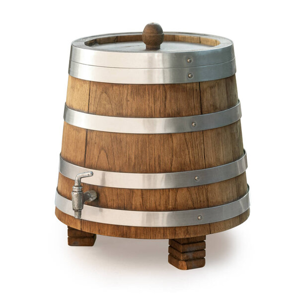 Wooden barrel with tap isolated 