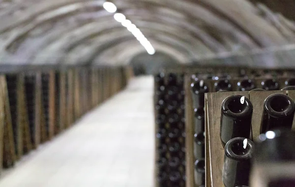 Riddling rack used for ageing sparkling wines — Stock Photo, Image