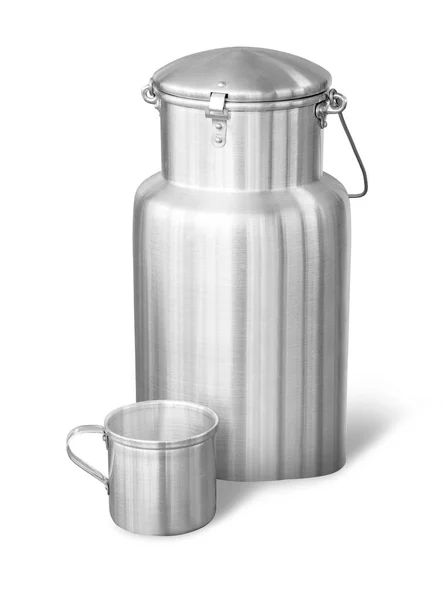 Aluminium milk can on white — Stock Photo, Image