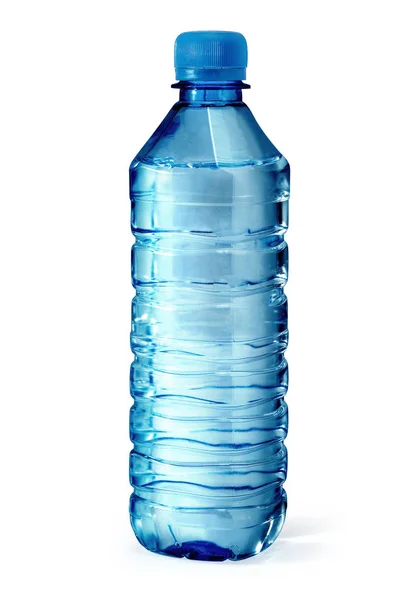 Blauwe flessen water geïsoleerd — Stockfoto