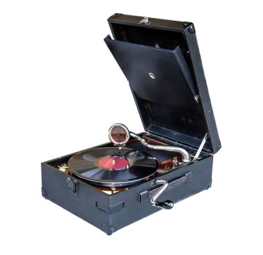 Antika gramofon. Beyaz arka plan