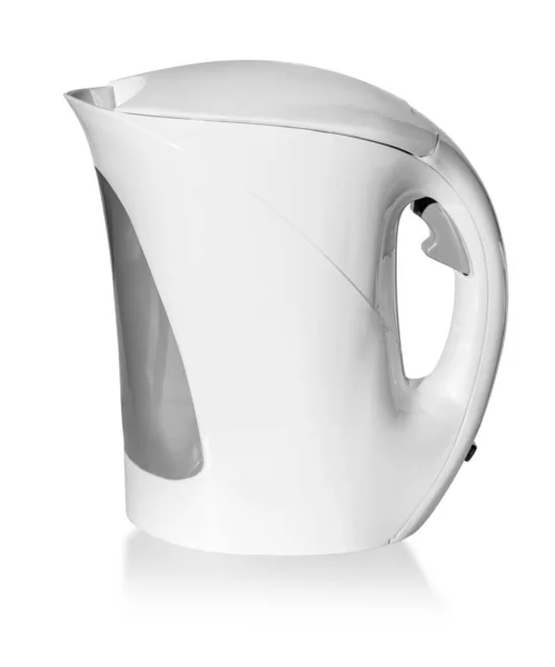Biały, plastikowy czajnik elektryczny izolowany — Zdjęcie stockowe