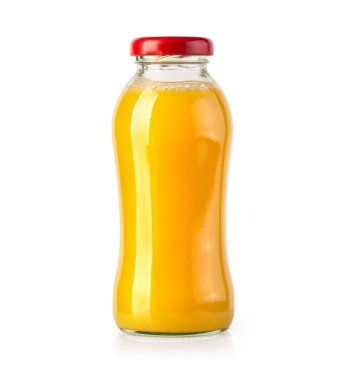 Beyaz arka planda portakal suyu şişesi