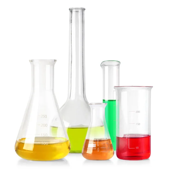 Flasks with colour liquid isolated — Stock Photo, Image