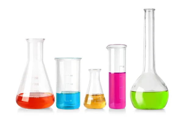 Flasks with colour liquid isolated — Stock Photo, Image