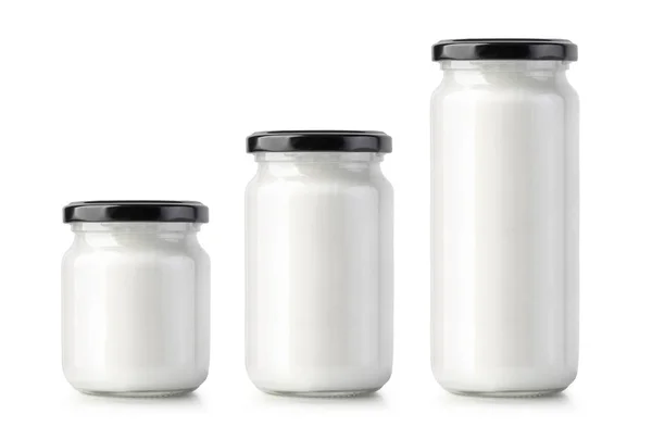 Glass jar of milk cream — Stock Photo, Image