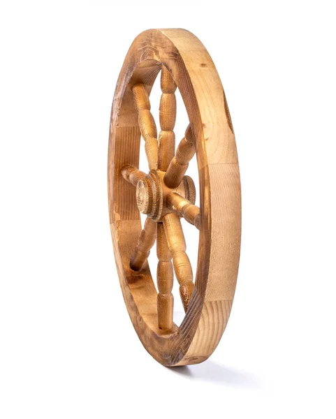 Wooden wheel on a white — Stock Photo, Image