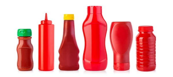 Plastic flessen Ketchup geïsoleerd — Stockfoto