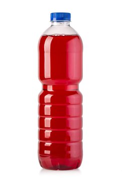 Kırmızı meşrubat plastik şişe beyaz üzerine izole edilmiş kırpma yolu ile
