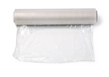 beyaz arkaplanda kırpma yolu ile şeffaf film rulo paketleme