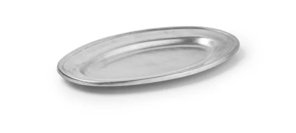 Empty Silver Tray Isolated White Background Clipping Path — Stock Photo, Image