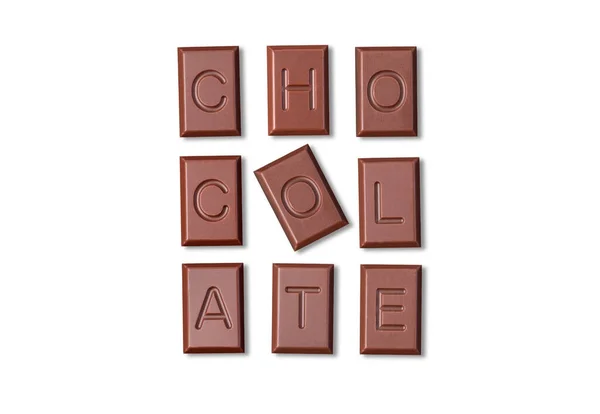 Chocolate Word Made Chocolate Cubes White Backgroun — Stock Photo, Image
