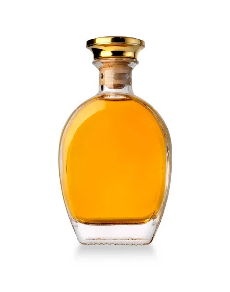 Whisky Glasflaska Isolerad Vit Med Klippbana — Stockfoto