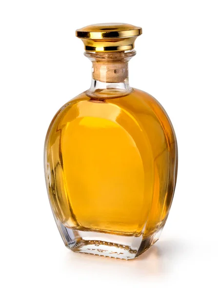 Whisky Glasflaske Isoleret Hvid Med Klipning Sti - Stock-foto