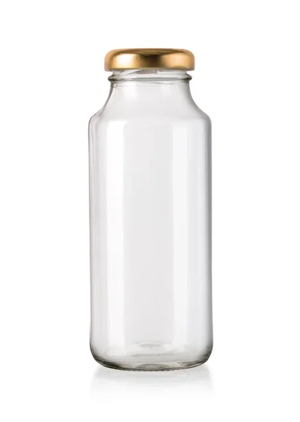 空玻璃瓶 金瓶盖 白色隔离 有剪切路径 — 图库照片