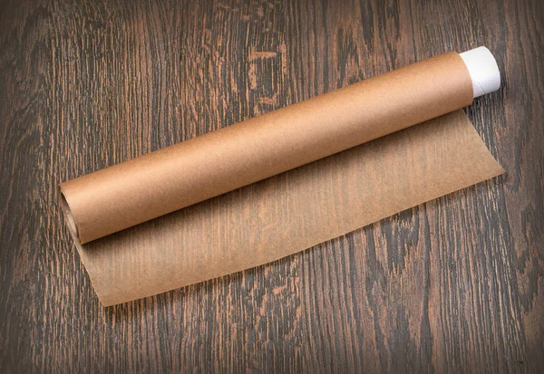 Roll Pečení Pergamen Papíru Dřevěném Pozadí — Stock fotografie
