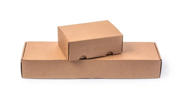 Closing Stack Cardboard Boxes White Background Clipping Path — Stock Photo, Image