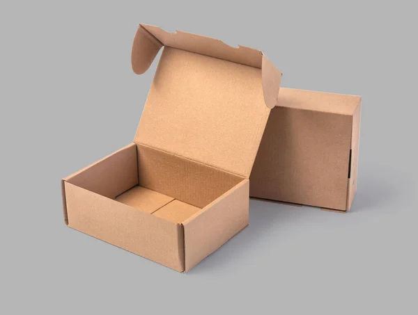 Closing Stack Cardboard Boxes Grey Background Clipping Path — Stock Photo, Image