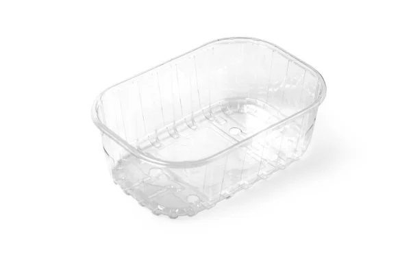 Little Transparent Plastic Crate Isolated White Background Clipping Path — Stock Photo, Image