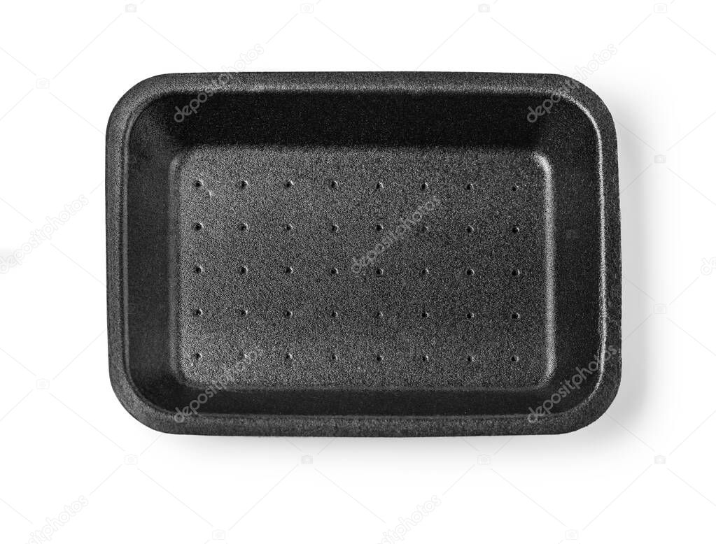Disposable Black Styrofoam Food Trays on White Background with clipping path