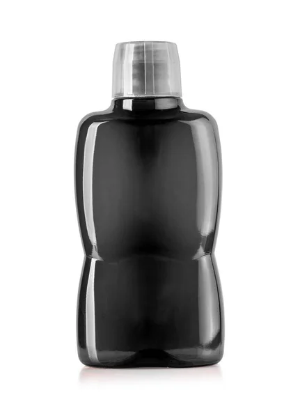 Zwarte Plastic Medische Fles Geïsoleerd Wit — Stockfoto