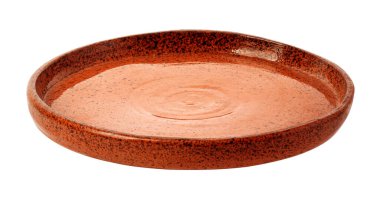 Yuvarlak dalgalı su içeren turuncu seramik tabaklar, şeffaf arka planda izole edilmiş, yiyecek ve içecek kavramları için ideal.