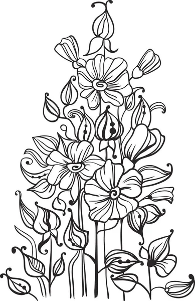 Stilize Ebegümeci Çiçekler Zentangle Kelebek Stilize Çizilmiş Doodle Zentangle Boyama — Stok Vektör