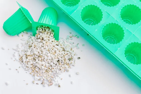 Perlite Vermiculite Com Xícara Plantio Conjunto Para Hidroponia Vegetal — Fotografia de Stock