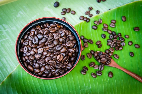 Coffee beans in a cup of coffee — Stock Photo, Image