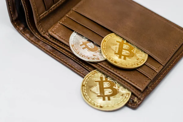 Bitcoin läder plånbok — Stockfoto