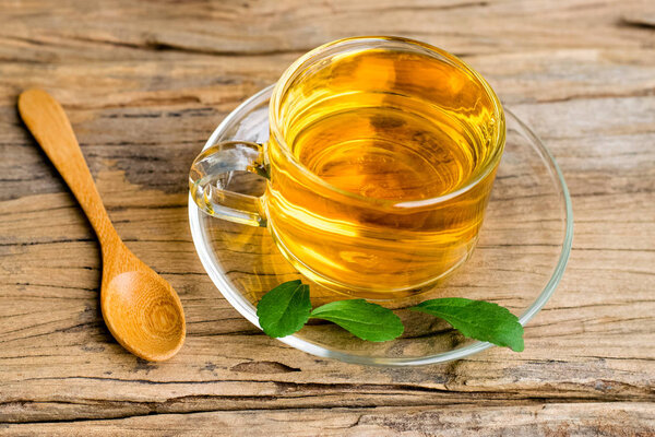 Stevia tea in a glass cup