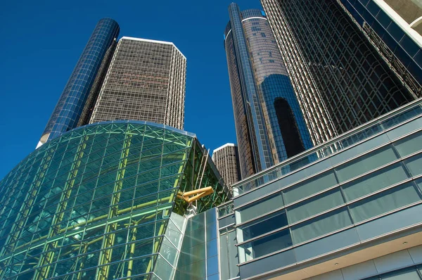 Detroit Kultowego Ren Cen Złożonych Budynku Śródmieściu — Zdjęcie stockowe