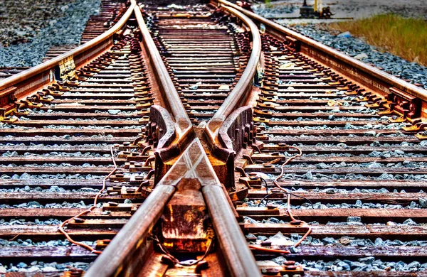 Railroad Tracks Switch frog Hdr — Stock Photo, Image