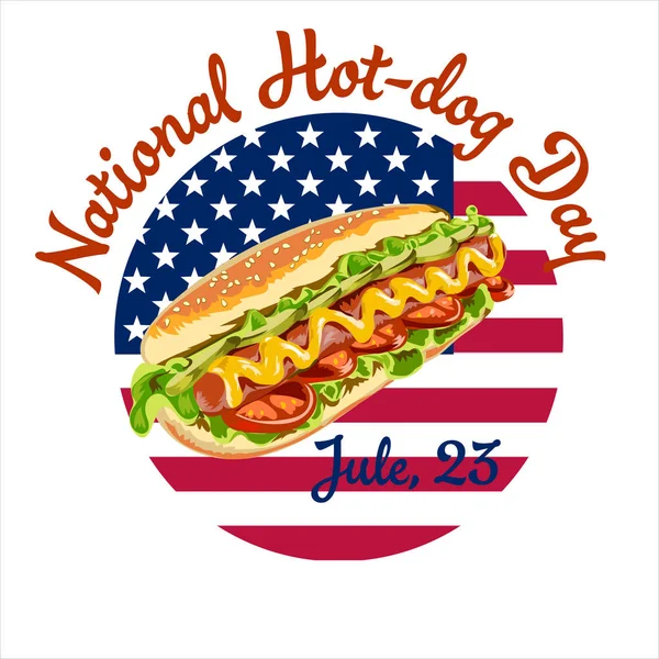 Affiche de carte postale vectorielle ou bannière pour la journée nationale des hot dogs — Image vectorielle