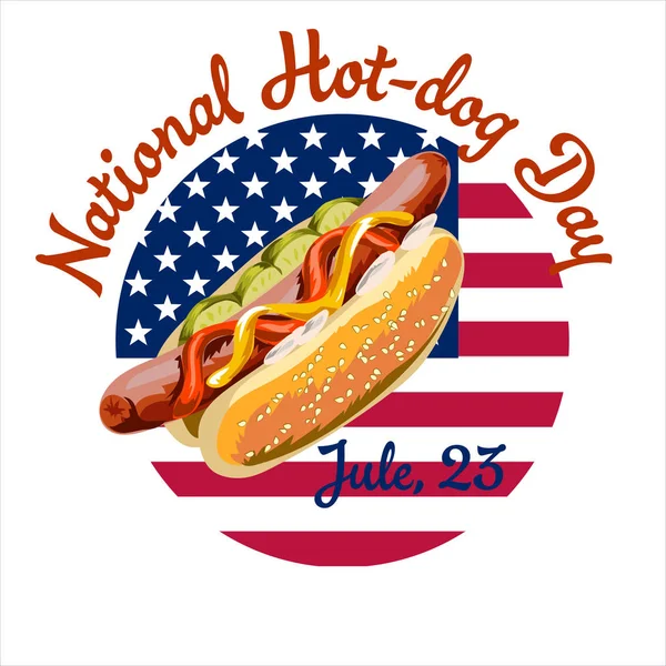 Affiche ou bannière de carte postale vectorielle pour la fête nationale d'un hot dog — Image vectorielle