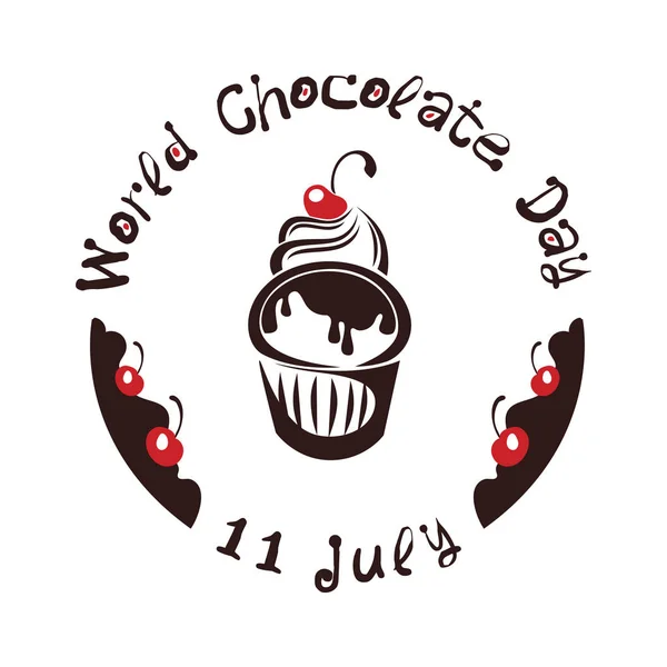 Dia Mundial do Chocolate. 11 de Julho. Bolo de chocolate. Ilustração vetorial —  Vetores de Stock