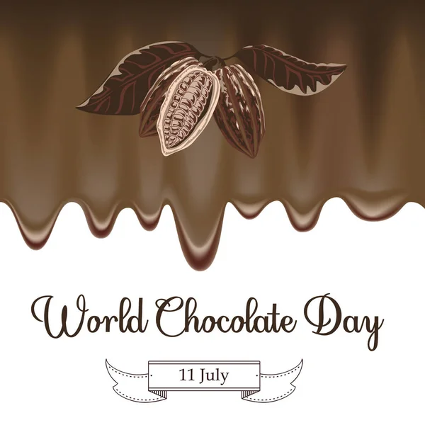 Ilustração vetorial para o Dia Mundial do Chocolate em fundo de malha criativa. Feliz dia de chocolate letras manuscritas . —  Vetores de Stock