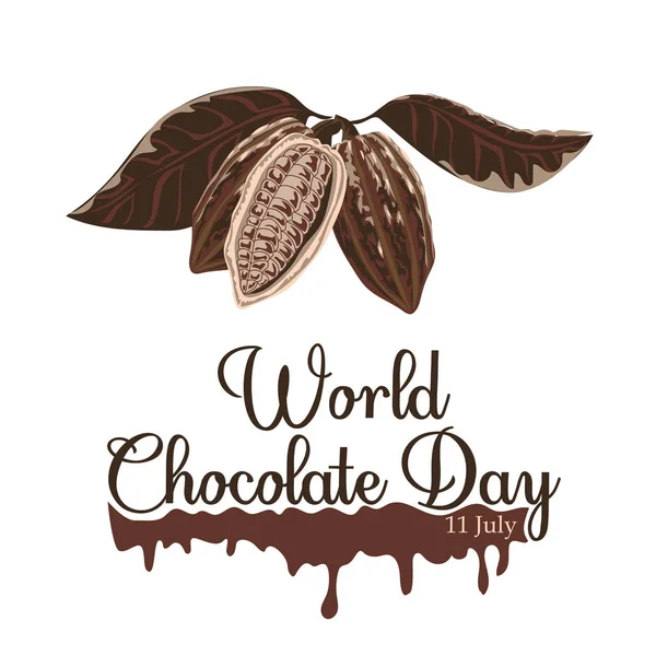 Ilustração vetorial para o Dia Mundial do Chocolate em fundo criativo. Feliz dia de chocolate letras manuscritas . —  Vetores de Stock