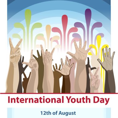 Uluslararası Gençlik günü, 12 Ağustos, elle çizilmiş kroki vektör çizim.