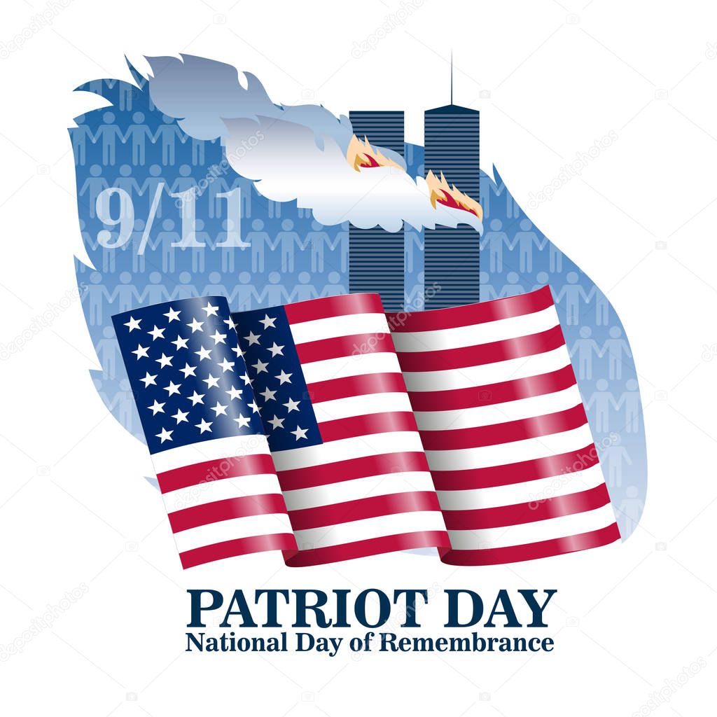 Patriot Day background with US flag. Template for National day of service and remembrance. Vector illustration.