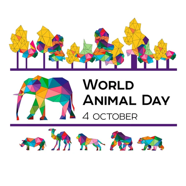 Ilustração vetorial para o Dia Mundial dos Animais em 4 de outubro. Animais poligonais . —  Vetores de Stock