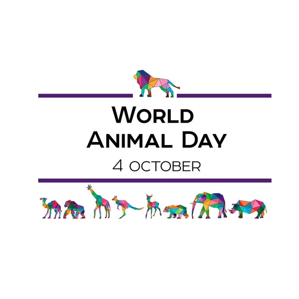 Ilustração vetorial para o Dia Mundial dos Animais em 4 de outubro. Animais poligonais. Um elefante, um rinoceronte, um camelo, uma girafa, um canguru, um cordeiro, um gorila, um urso . —  Vetores de Stock